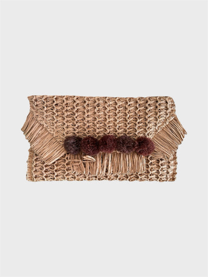 Pom Pom Clutch Beige